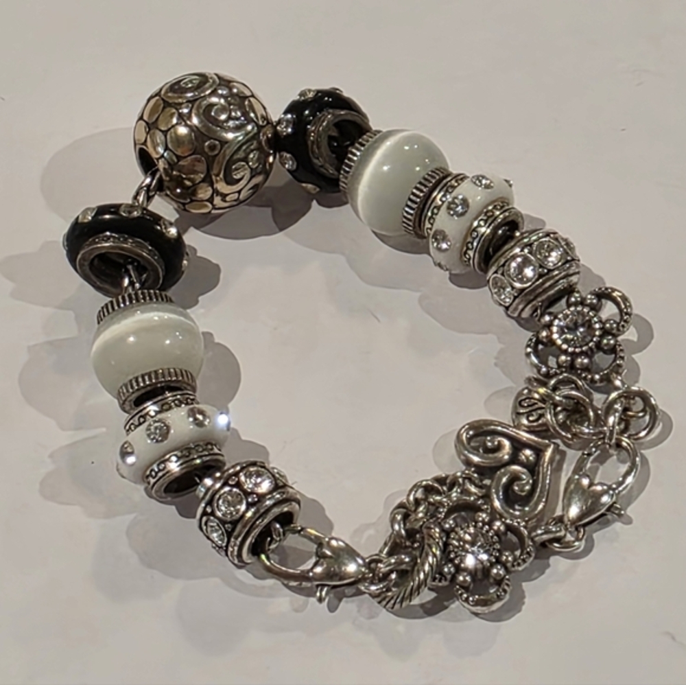 Brighton Loaded Silver‎ White And Black Crystal Charm Bracelet - Picture 6 of 11